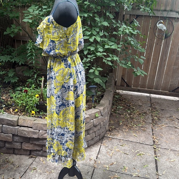 Vintage Katie Floral Yellow and Blue Flowy lined Women's Dress. Size Small. - Picture 3 of 8
